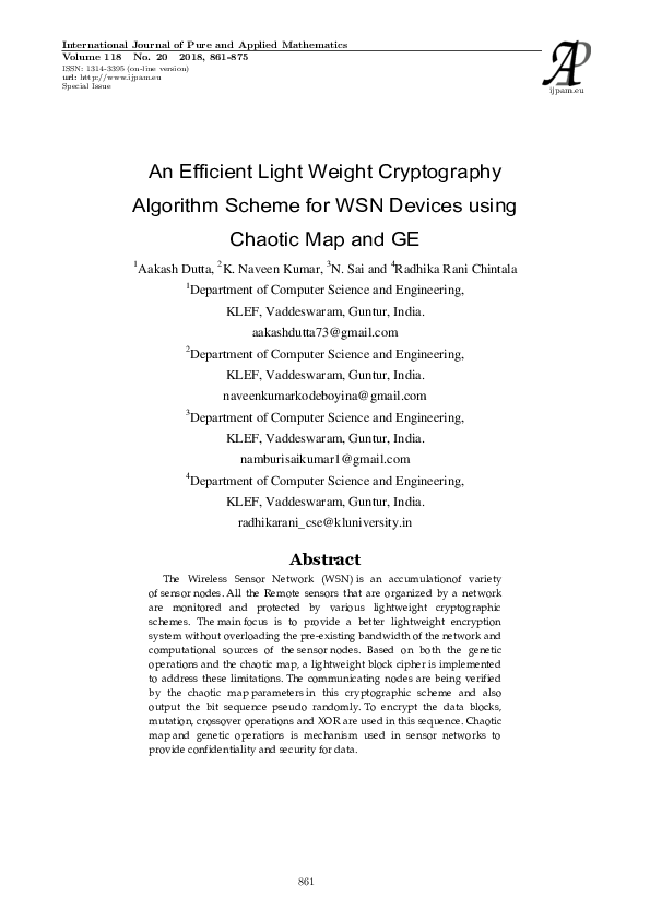 (PDF) An Efficient Light Weight Cryptography Algorithm Scheme for WSN ...