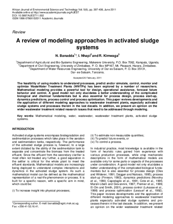 (PDF) A review of modeling approaches in activated sludge systems