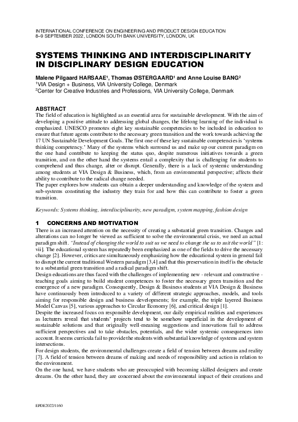 (PDF) Systems Thinking and Interdisciplinarity in Disciplinary Design ...