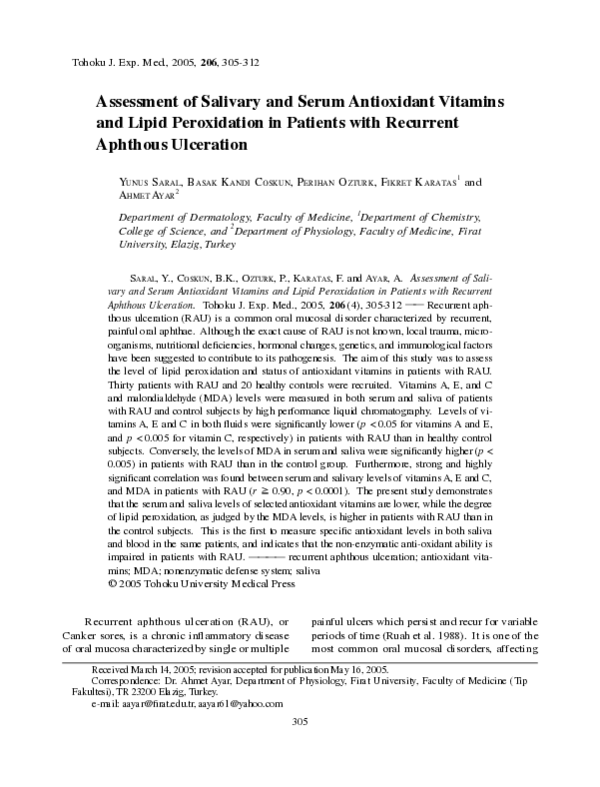 (PDF) Assessment of Salivary and Serum Antioxidant Vitamins and Lipid ...