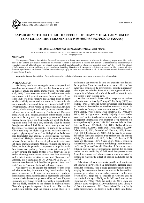 (PDF) Experiment to decipher the effect of heavy metal cadmium on ...