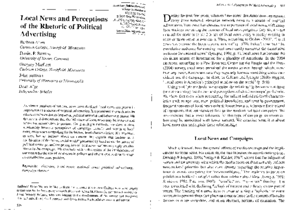 (PDF) Local News and Perceptions of the Rhetoric of Political Advertising