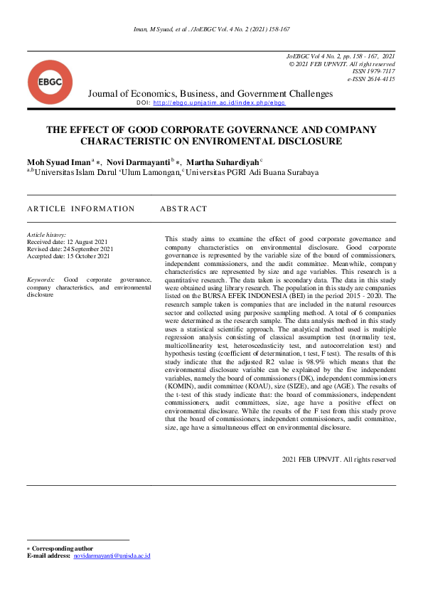 (PDF) The Effect of Good Corporate Governance and Company ...