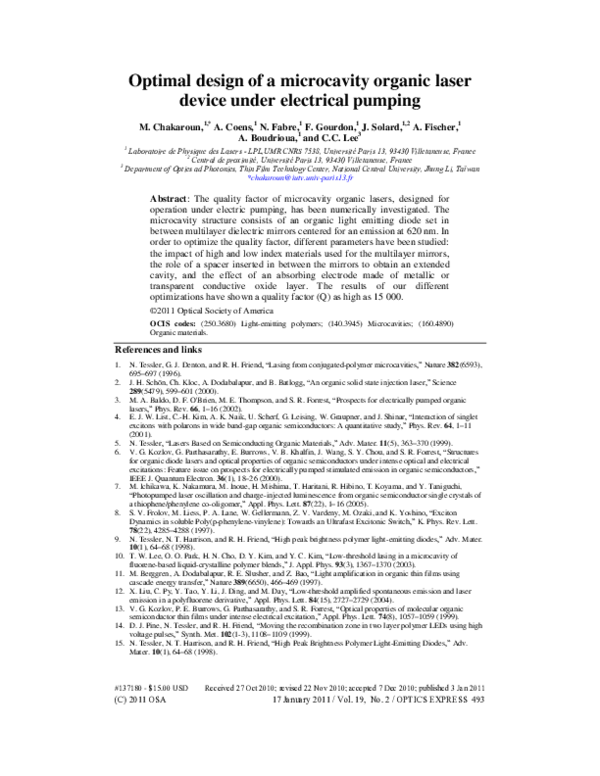 (PDF) Optimal design of a microcavity organic laser device under ...