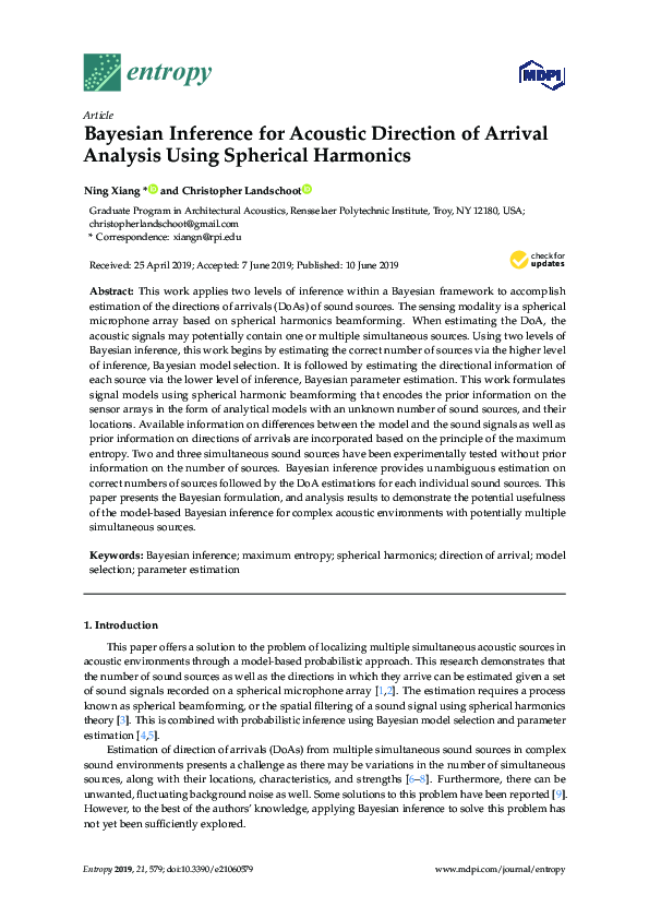 (PDF) Bayesian Inference for Acoustic Direction of Arrival Analysis ...