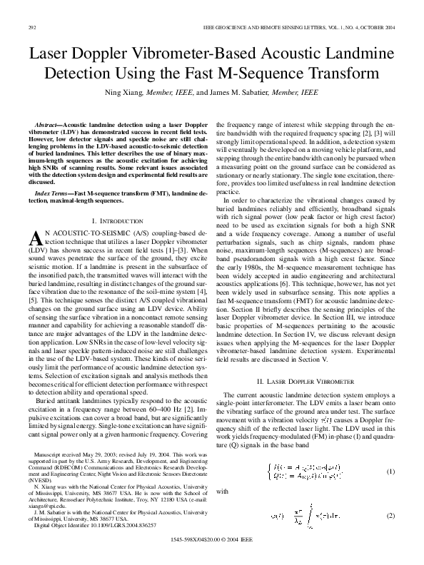 (PDF) Laser Doppler Vibrometer-Based Acoustic Landmine Detection Using ...