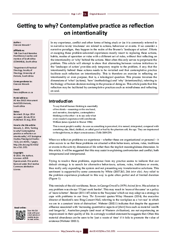 (PDF) Getting to why? Contemplative practice as reflection on ...