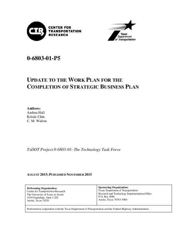 (PDF) Update to the Work Plan for the Completion of Strategic Business Plan
