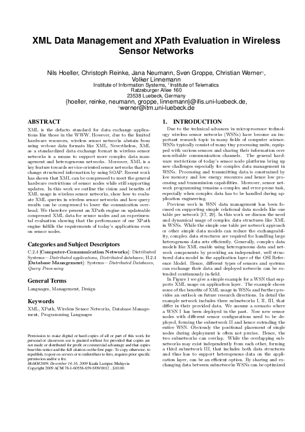 (PDF) XML data management and XPath evaluation in wireless sensor ...