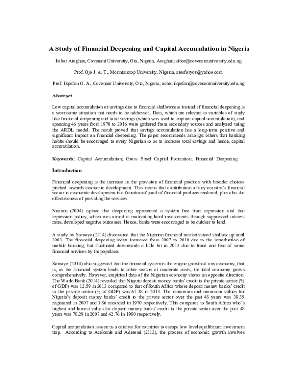 (DOC) A Study of Financial Deepening and Capital Accumulation in Nigeria