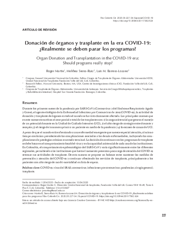 (PDF) Donación de órganos y trasplante en la era COVID-19: ¿Realmente ...