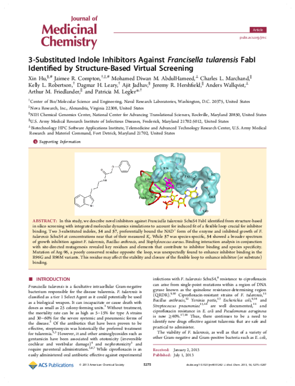 (PDF) 3-Substituted Indole Inhibitors Against Francisella tularensis ...