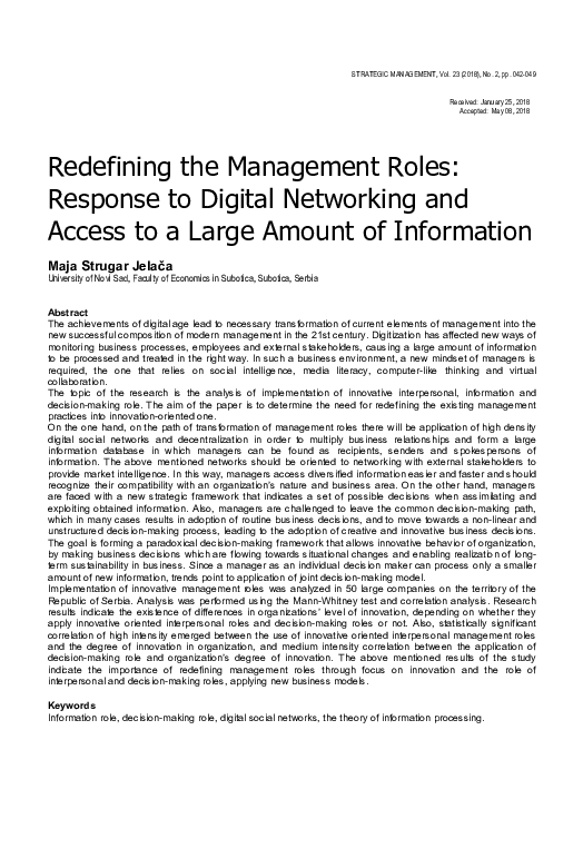 (PDF) Redefining the management roles: Response to digital networking ...