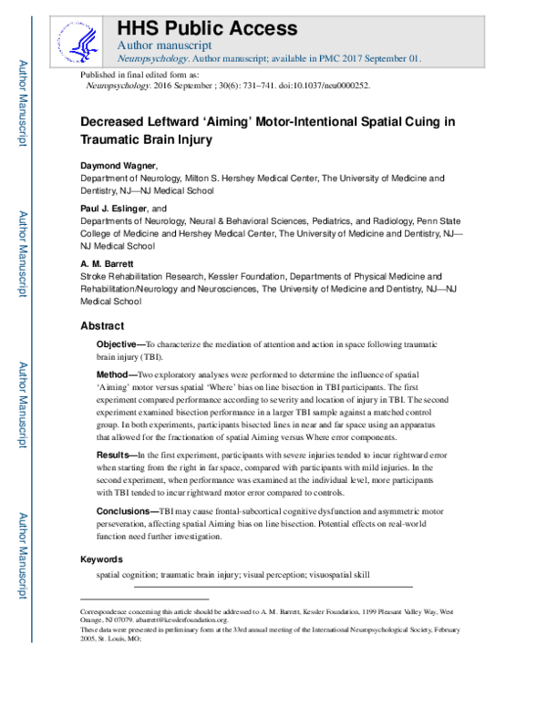 (PDF) Decreased leftward ‘aiming’ motor-intentional spatial cuing in ...