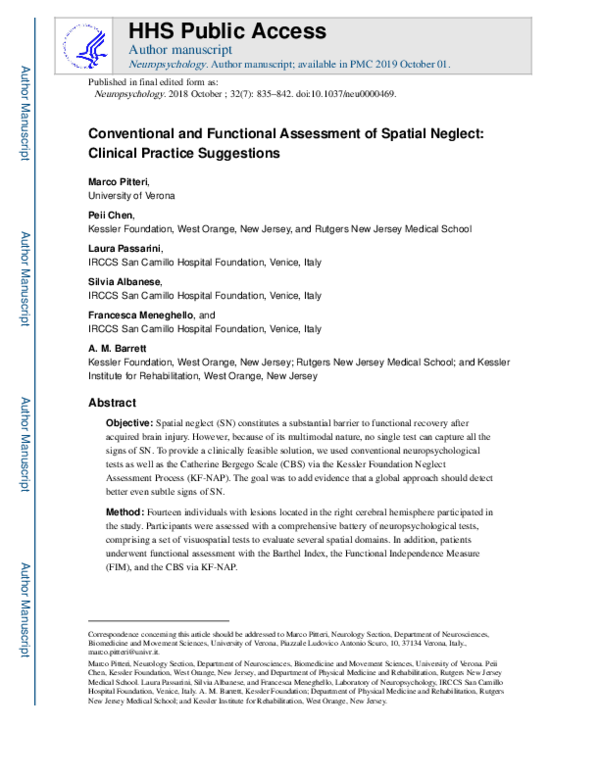 (PDF) Conventional and functional assessment of spatial neglect ...