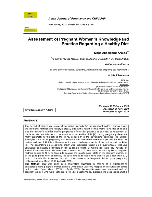 (PDF) Assessment of Pregnant Women’s Knowledge and Practice Regarding a ...