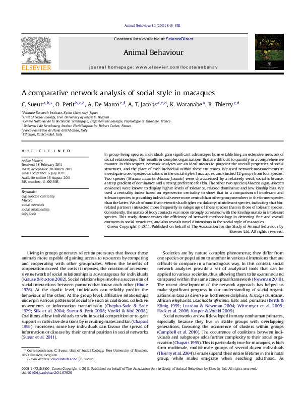 (PDF) A comparative network analysis of social style in macaques