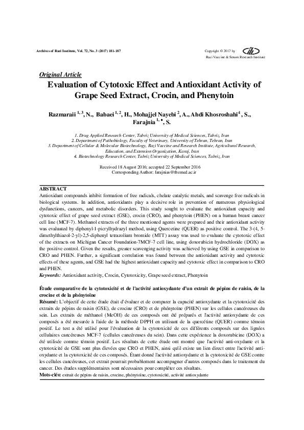 (PDF) Evaluation of Cytotoxic Effect and Antioxidant Activity of Grape ...