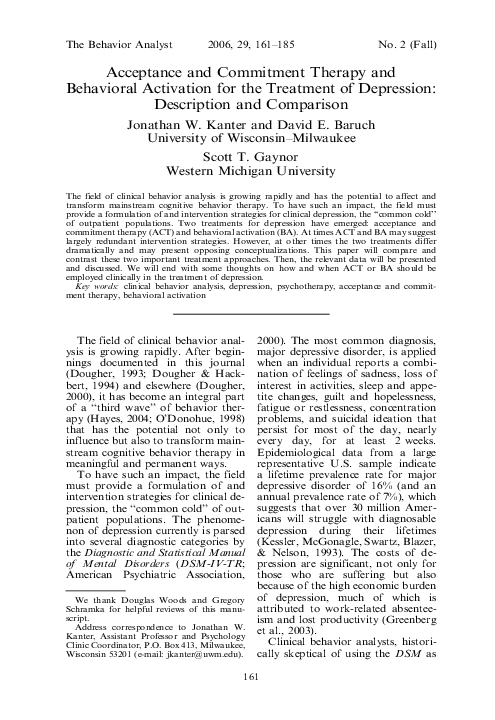 (PDF) Acceptance and Commitment Therapy and Behavioral Activation for ...