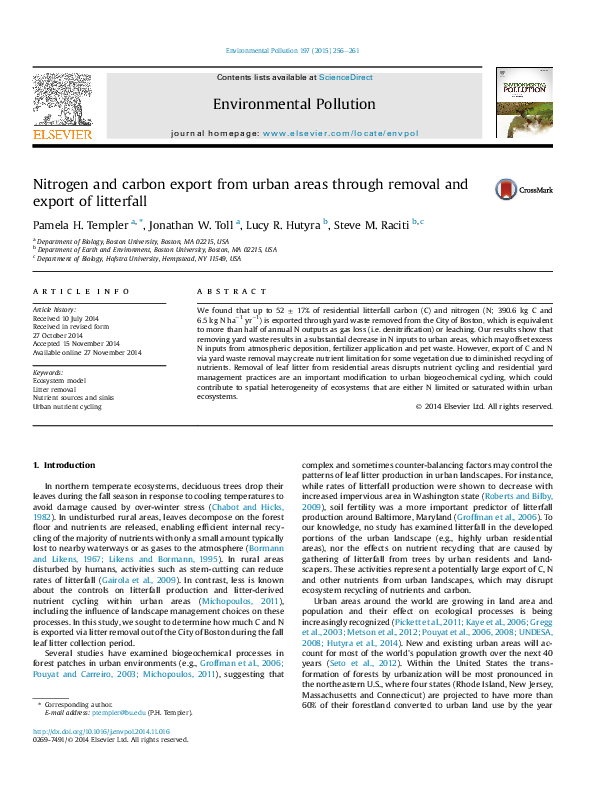 (PDF) Nitrogen and carbon export from urban areas through removal and ...