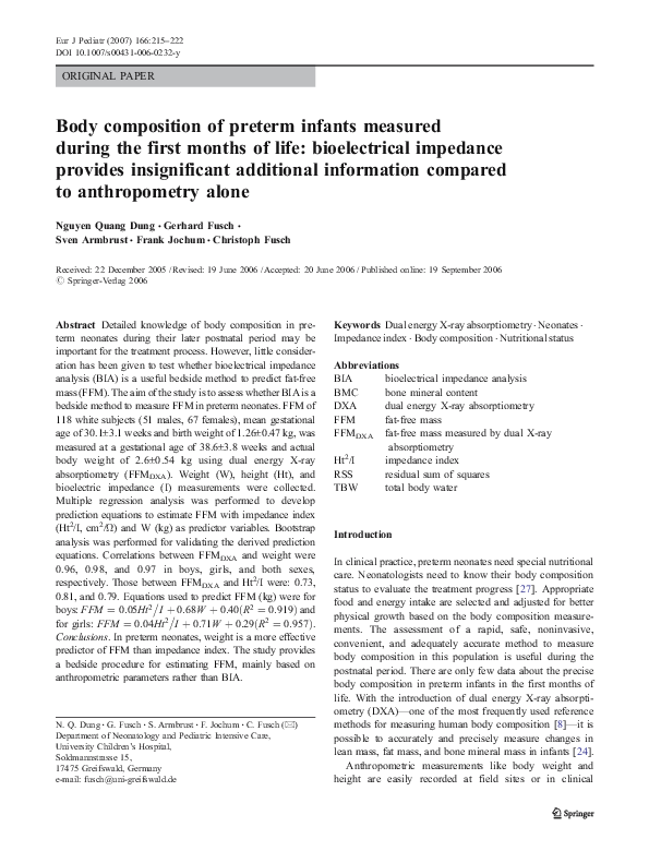 (PDF) Body composition of preterm infants measured during the first ...