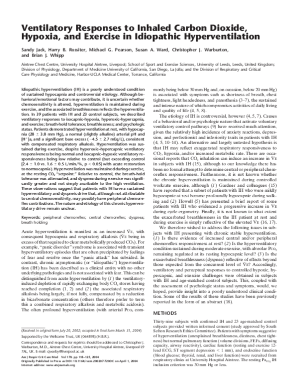 (PDF) Ventilatory Responses to Inhaled Carbon Dioxide, Hypoxia, and ...