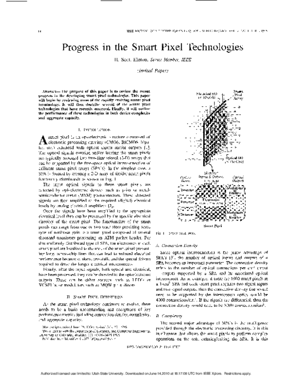 (PDF) Progress in the smart pixel technologies