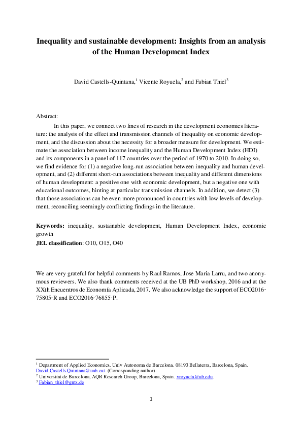 (PDF) Inequality and sustainable development: Insights from an analysis ...