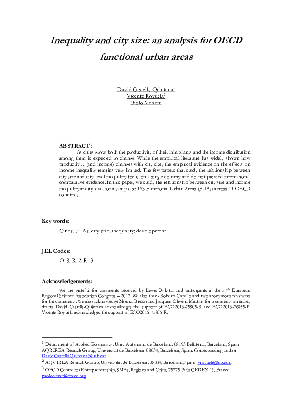 (PDF) Inequality and city size: An analysis for OECD functional urban areas