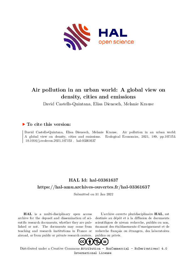 (PDF) Air pollution in an urban world: A global view on density, cities ...