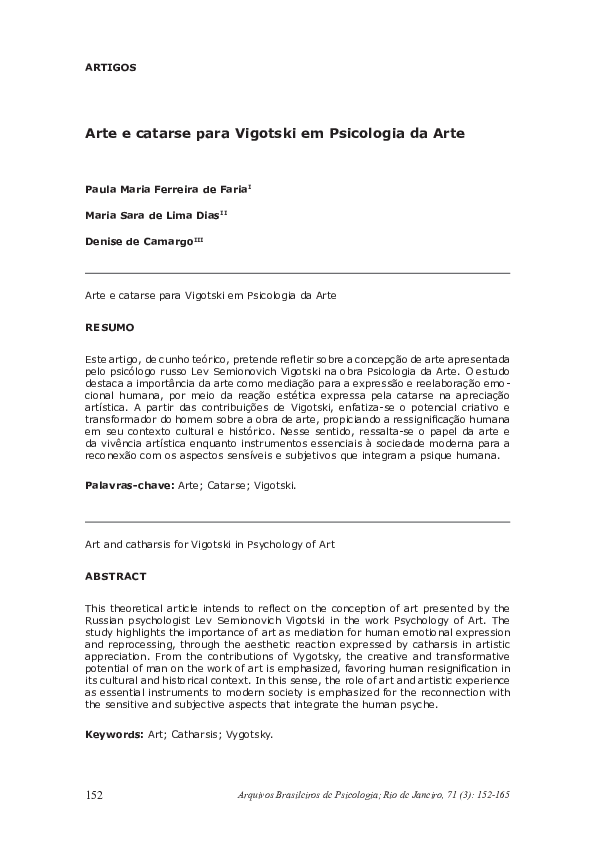 (PDF) Arte e catarse para Vigotski em Psicologia da Arte