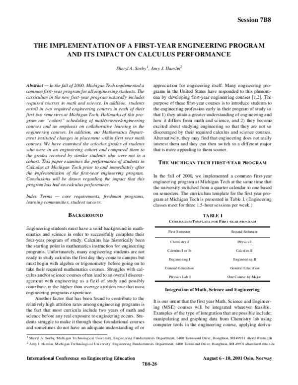 (PDF) The Implementation of a First-Year Engineering