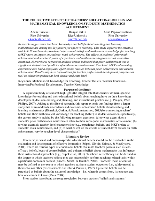 (PDF) The Collective Effects of Teachers’ Educational Beliefs and ...