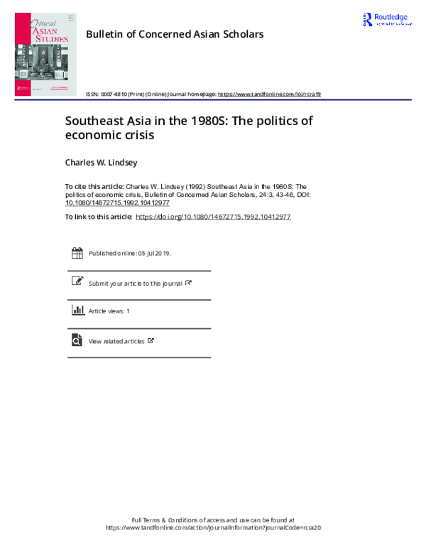 (PDF) Southeast Asia in the 1980S: The politics of economic crisis