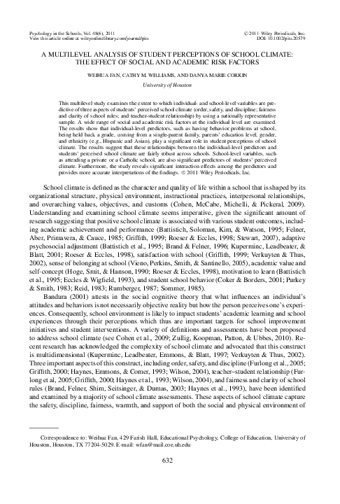 (PDF) A multilevel analysis of student perceptions of school climate ...