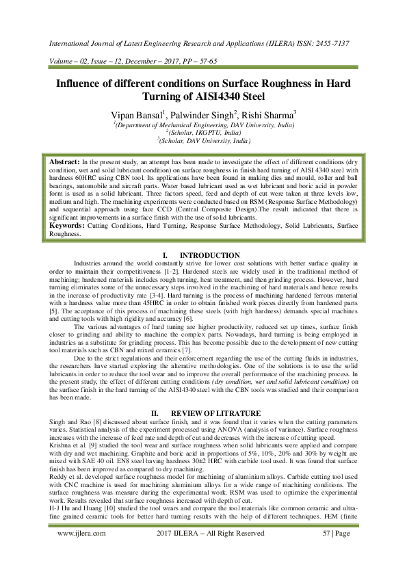 (PDF) Influence of different conditions on Surface Roughness in Hard ...