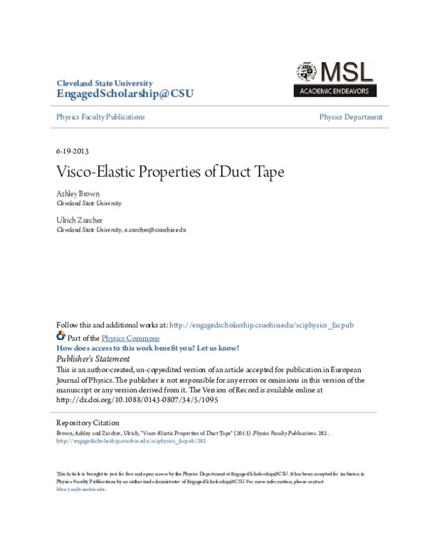 (PDF) Viscoelastic properties of duct tape Ulrich Zurcher Academia.edu