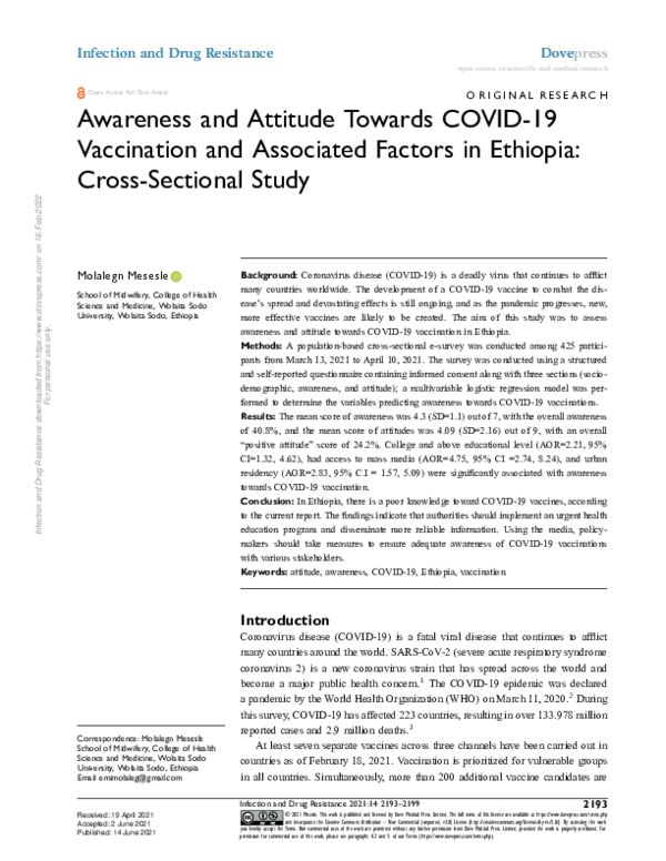 (PDF) Awareness and Attitude Towards COVID-19 Vaccination and ...