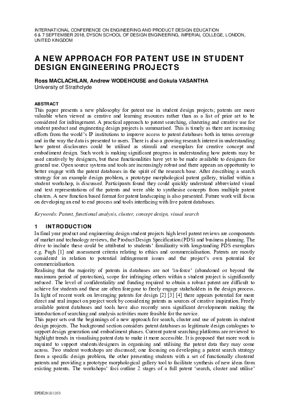 (PDF) A new approach for patent use in student design engineering projects