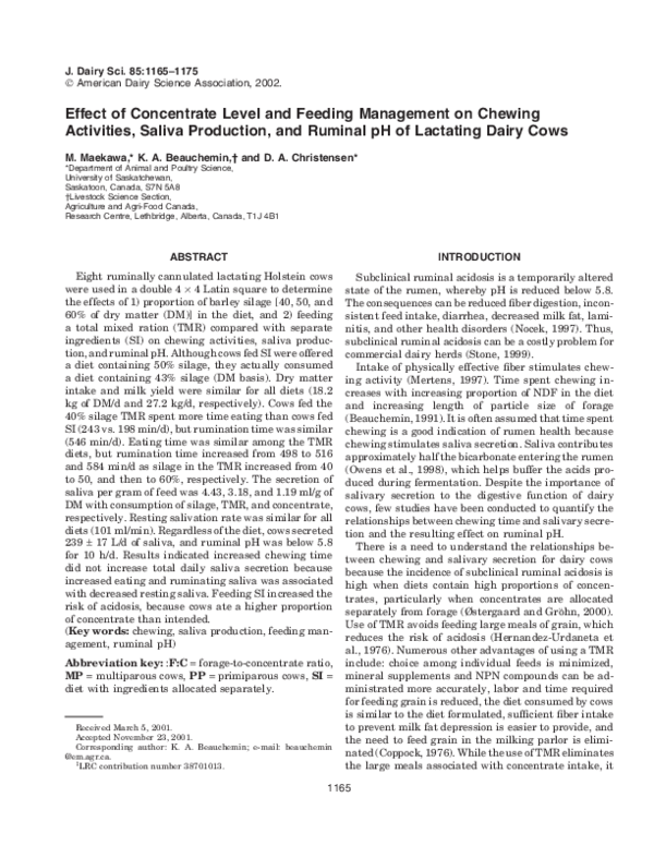 (PDF) Effect of Concentrate Level and Feeding Management on Chewing ...
