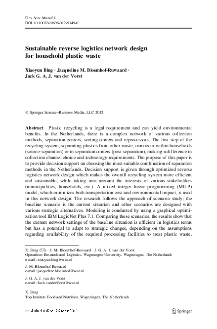 (PDF) Sustainable reverse logistics network design for household ...