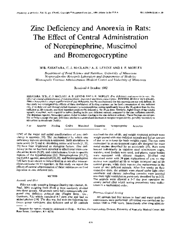(PDF) Zinc deficiency and anorexia in rats: The effect of central ...