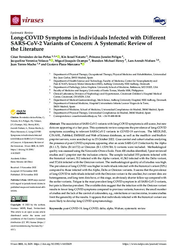 (PDF) Long-COVID Symptoms in Individuals Infected with Different SARS ...