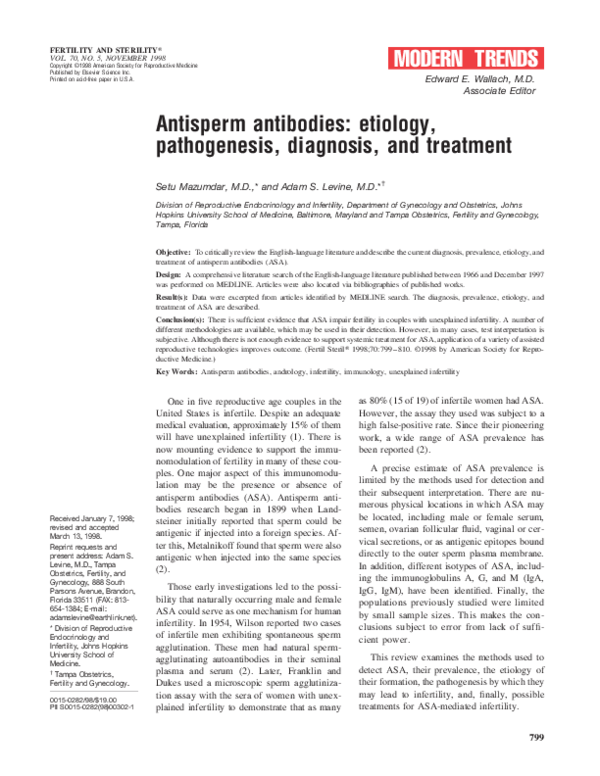 (PDF) Antisperm antibodies etiology, pathogenesis, diagnosis, and
