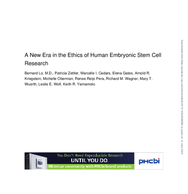 (PDF) A New Era in the Ethics of Human Embryonic Stem Cell Research