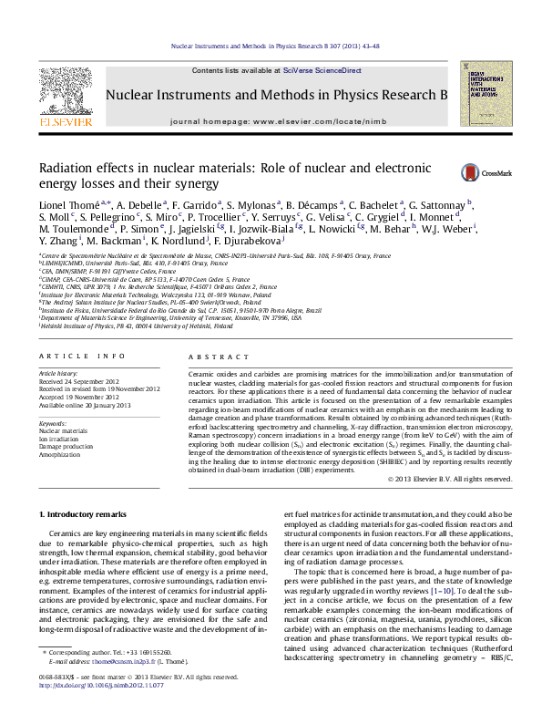 (PDF) Radiation effects in nuclear materials: Role of nuclear and ...