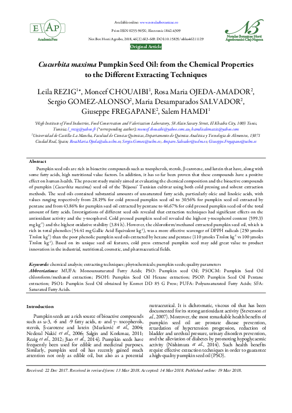 (PDF) Cucurbita maxima Pumpkin Seed Oil from the Chemical Properties