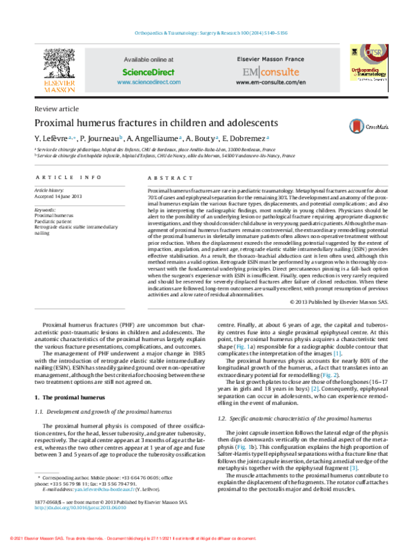 (PDF) Proximal humerus fractures in children and adolescents