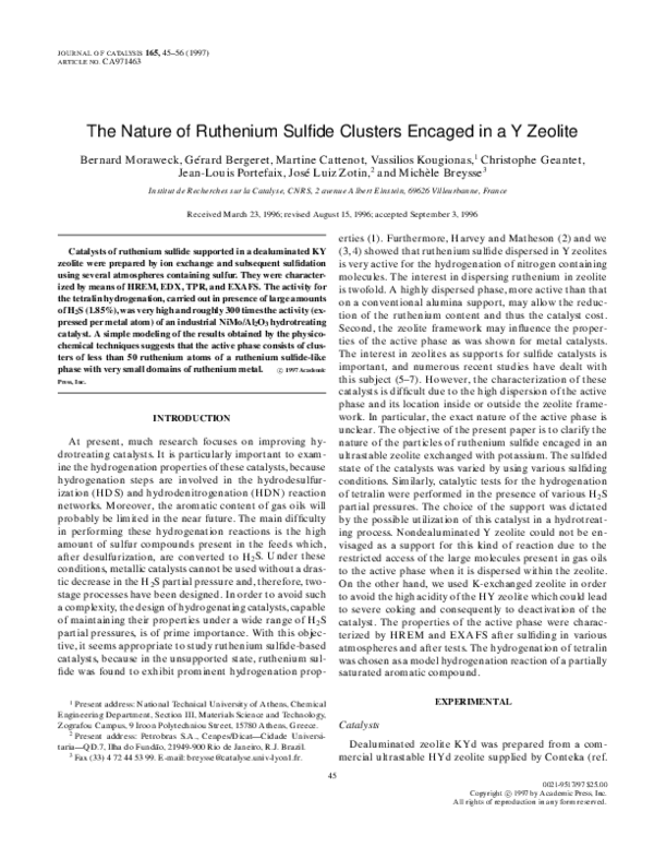 (PDF) The Nature of Ruthenium Sulfide Clusters Encaged in a Y Zeolite