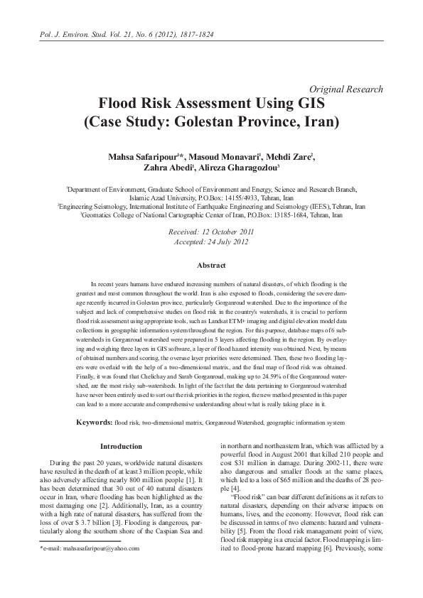(PDF) Flood Risk Assessment Using GIS (Case Study: Golestan Province, Iran)